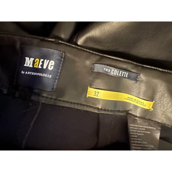 Women 32 Anthropologie Maeve The Colette Black Faux Leather Wide Leg Crop Pants - Picture 6 of 6